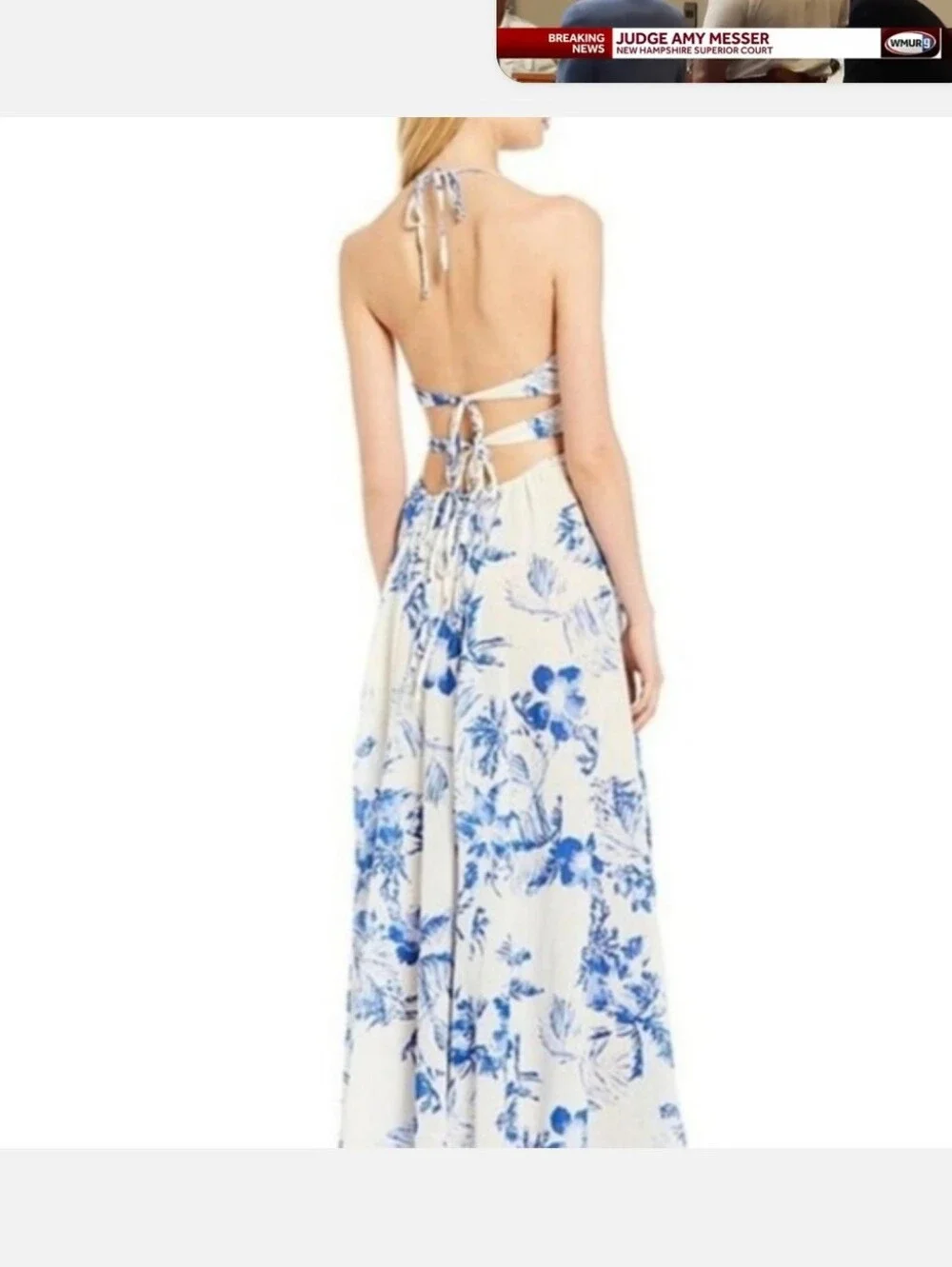 Free People Lille Printed Blue White Botanical Floral Halter Maxi Dress XS - Picture 2 of 11